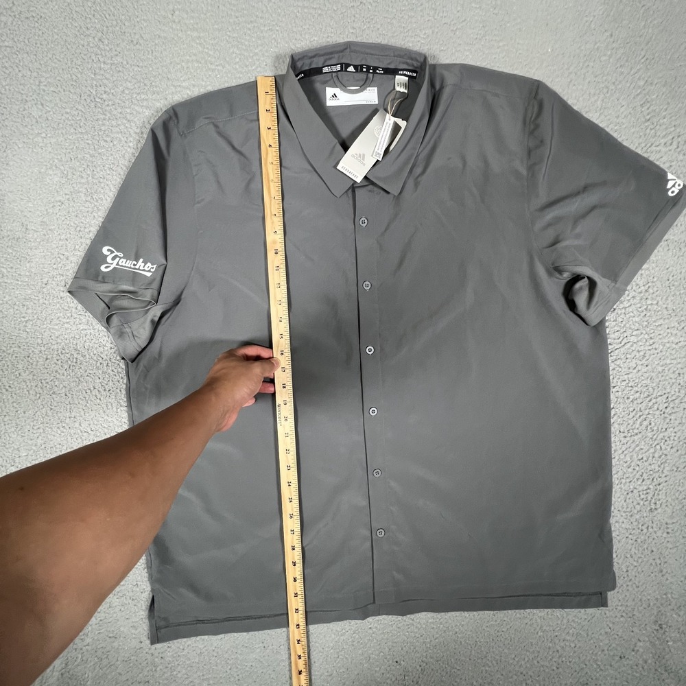 Adidas Shirt Mens 2XL Gray Full Button Shirt Vented Performance Stretch Logo NWT - Picture 6 of 15